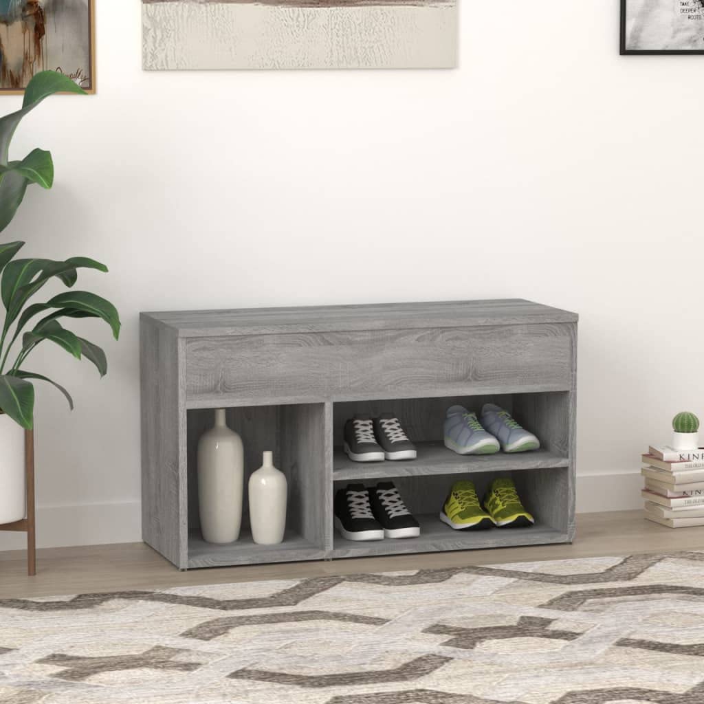 Szafka na buty Sonoma szara, 80 x 30 x 45 cm, materiał drewnopochodny z gładkim siedziskiem i dużą ilością miejsca do przechowywania butów, łyżki do butów lub artykułów dekoracyjnych
