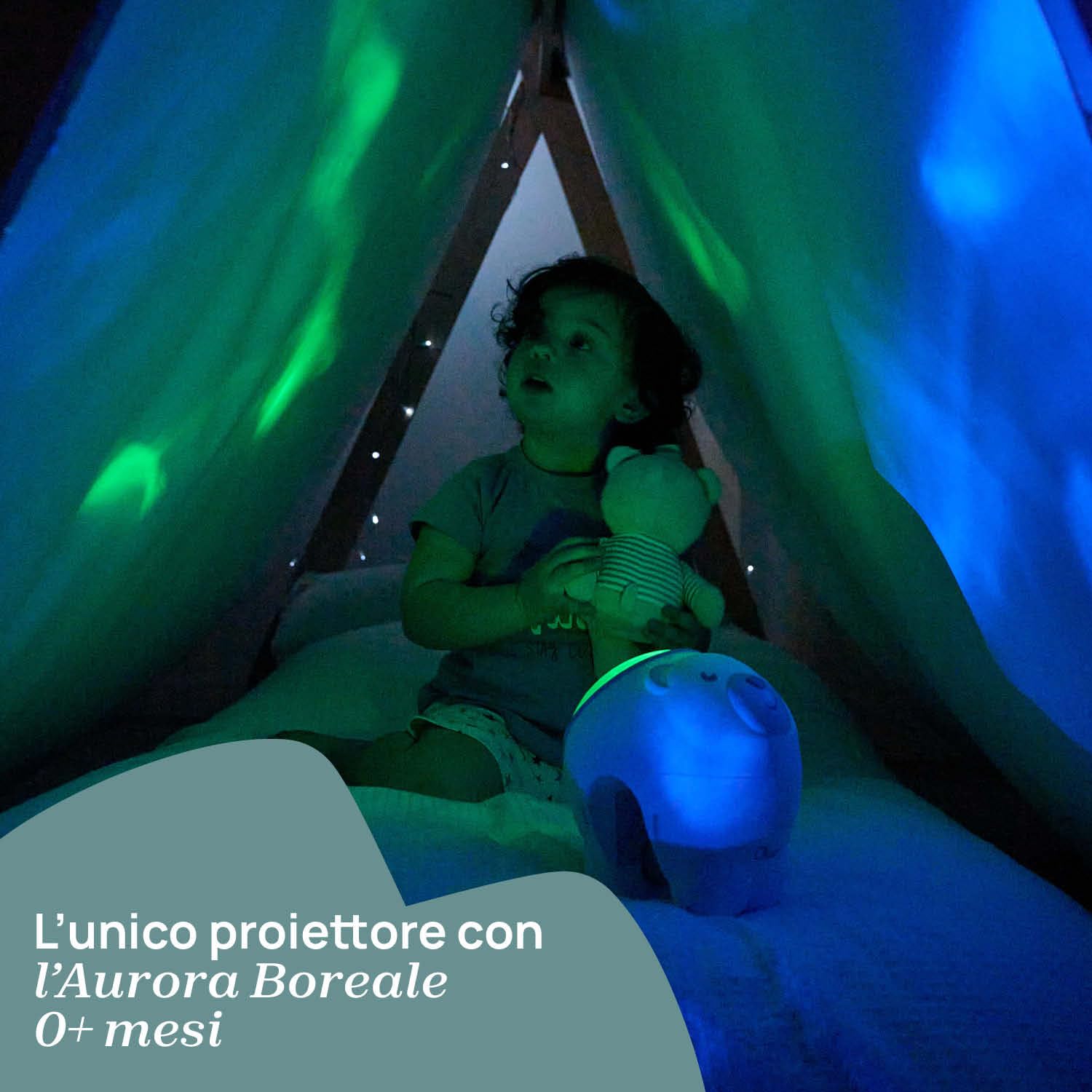 Chicco First Dreams Proiettore Orso Polare, Proiettore 2in1 da Culla e da Comodino, Luce Notturna per Bambini, Musica Classica Rilassante e Suoni della Natura, Giochi Neonato, 0 Mesi +, Blu