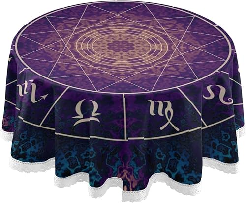 ALAZA Mantel de encaje, signo del zodiaco mágico, lavable, a prueba de polvo, de poliéster, para decoración de mesas de cocina y comedor (redondo,