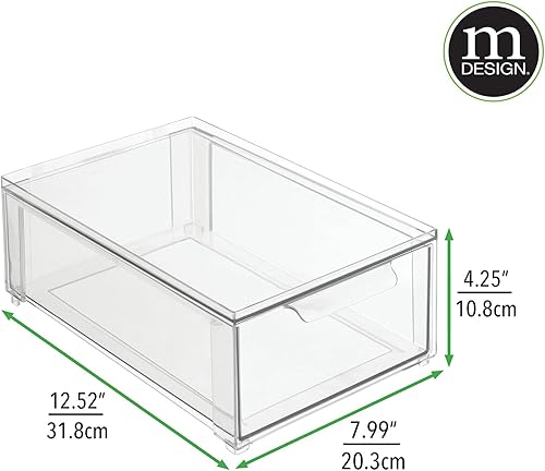 Miniatura 3 de mDesign Contenedor de plástico para organización y almacenamiento de despensa con cajón extraíble, contenedor de almacenamiento apilable poco