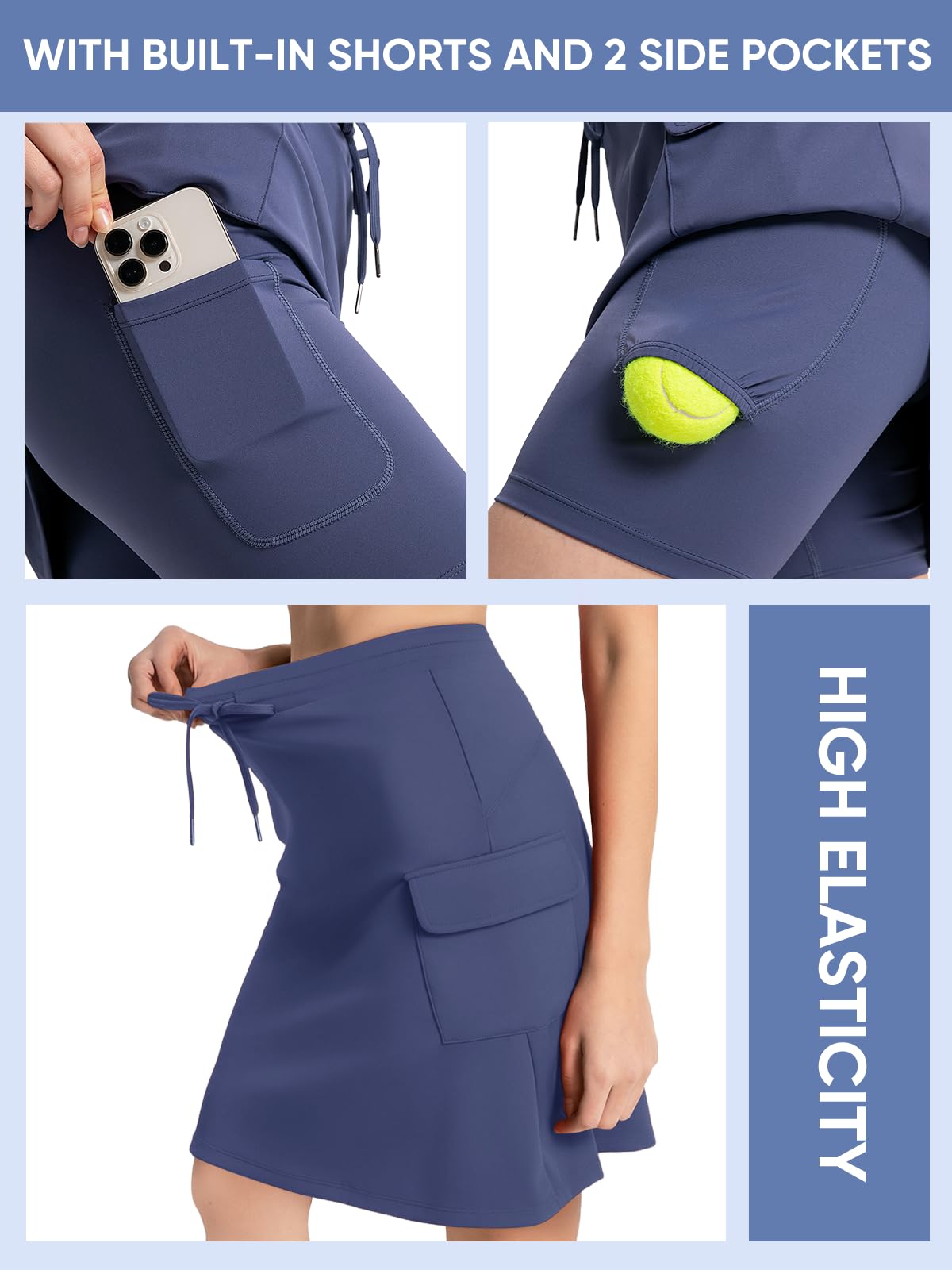 Bezioner Gonna Pantalone Donna al Ginocchio Gonna Tennis Sportiva con Pantaloncino e 4 Tasca Vita Alta Skorts da Golf