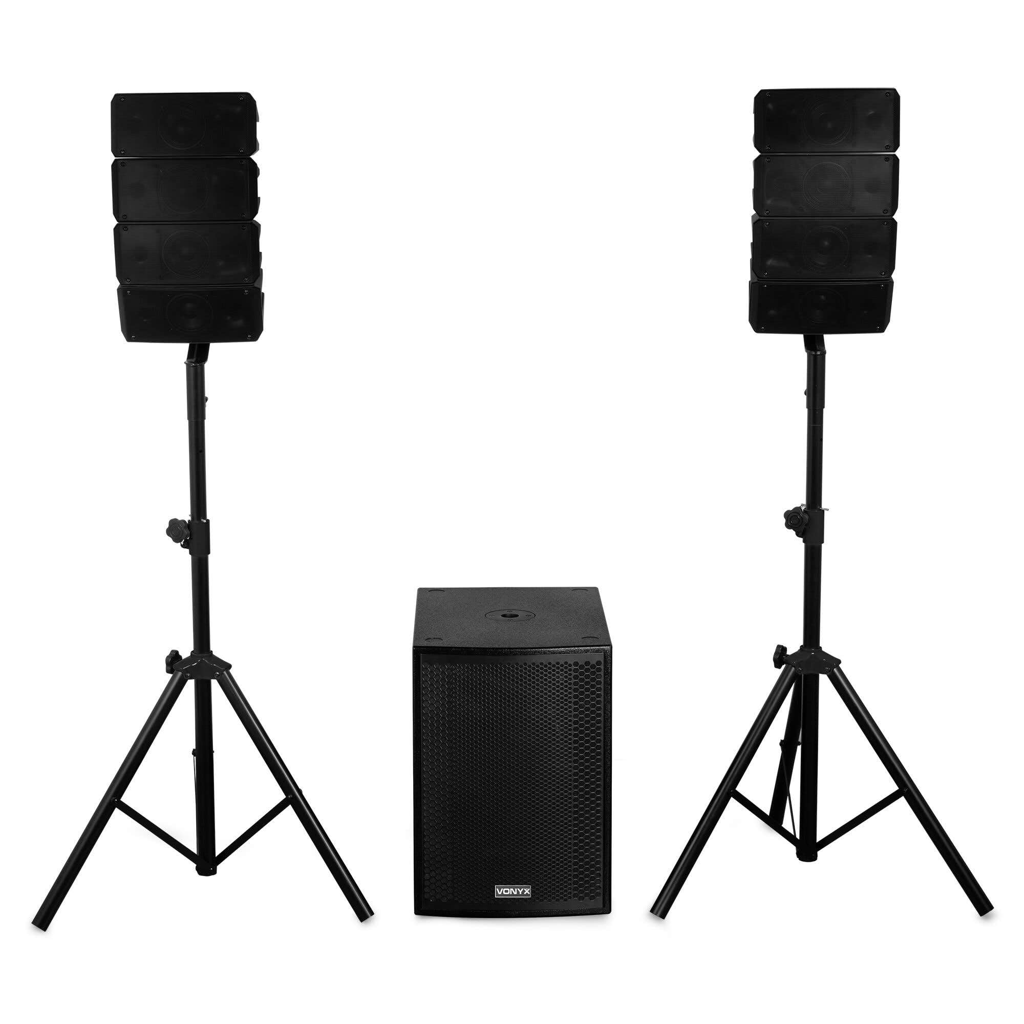 Vonyx VX915 – Sistema Line Array PA 2.1 con subwoofer Activo de 15 Pulgadas, 1400W, Bluetooth 5.0, reproducción USB, procesador DSP, Equipo Sonido DJ, Eventos, directos Profesionales