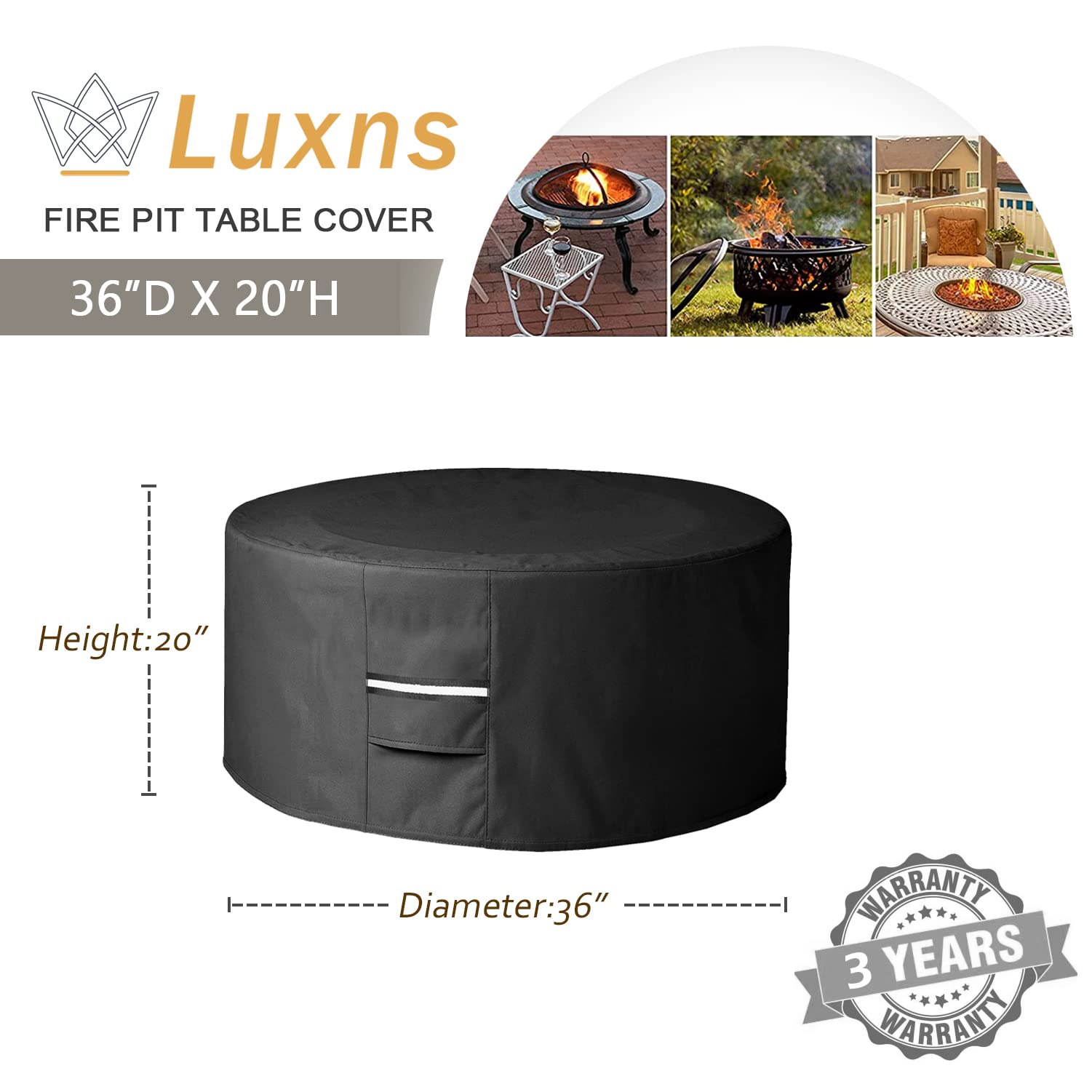 Housse De Foyer Ronde Étanchée 600D - Protection Anti-UV, Neige Et Pluie Pour Brasero Extérieur (55cm Dia X 90cm H)