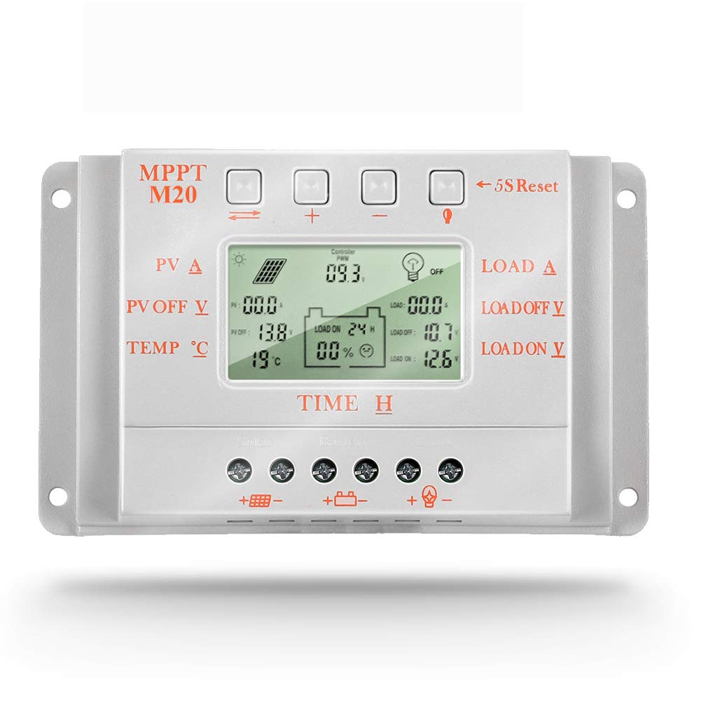 Solamr 20A Solar Charge Controller 12V/24V Auto Identification Voltage Intelligent Regulator With Lcd Display - M20