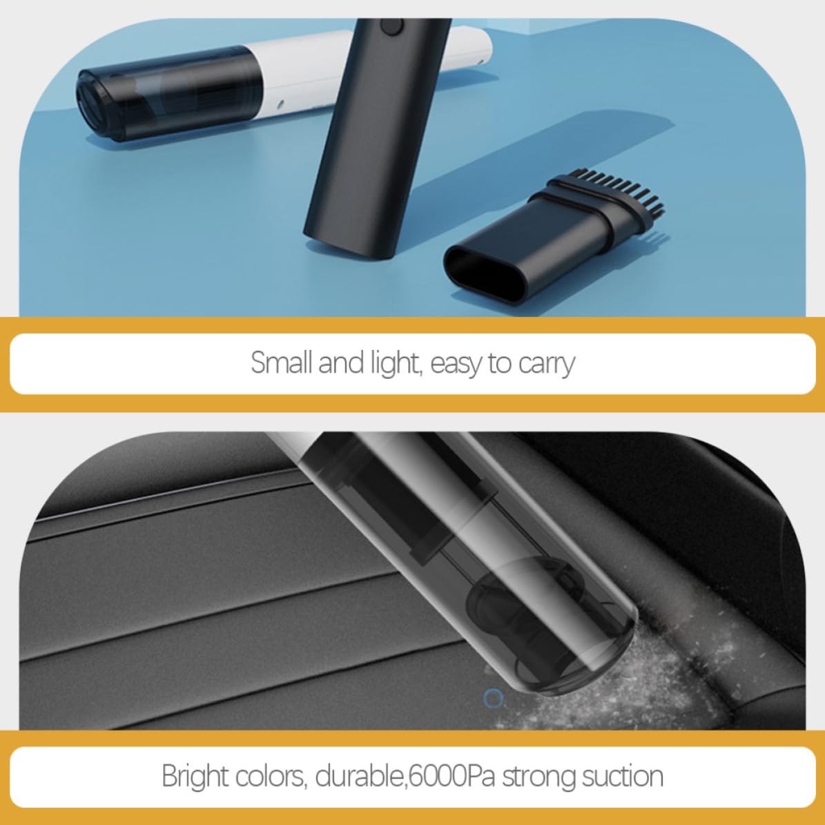 INOOMP Aspiradora de Mano Inalámbrica para Coche de 120w Colector de Polvo, Diseño Compacto en Abs, Adecuado para Limpieza en Vehículos y Oficinas