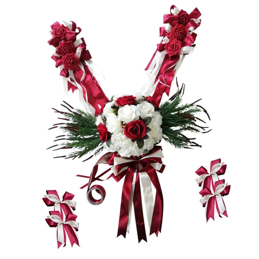 Backbayiaia12 Stück künstliche Blume Auto Dekoration Hochzeit Bogen Schleife Ornament