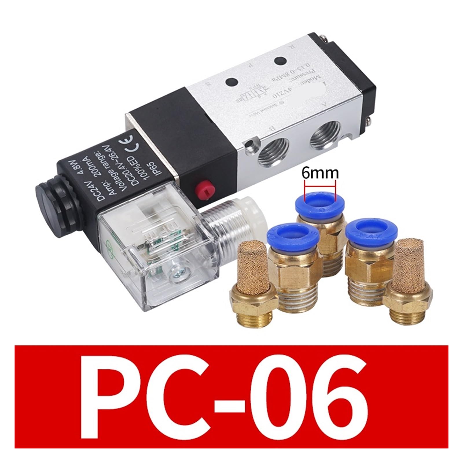 Electroválvula neumática eléctrica 4V210-06 5W2P, Control de Aire, 12 V, 24 V, 220 V, Bobina, Manguera de 4 mm-12 mm, Accesorios.(Pc 6mm Fittings,AC110)