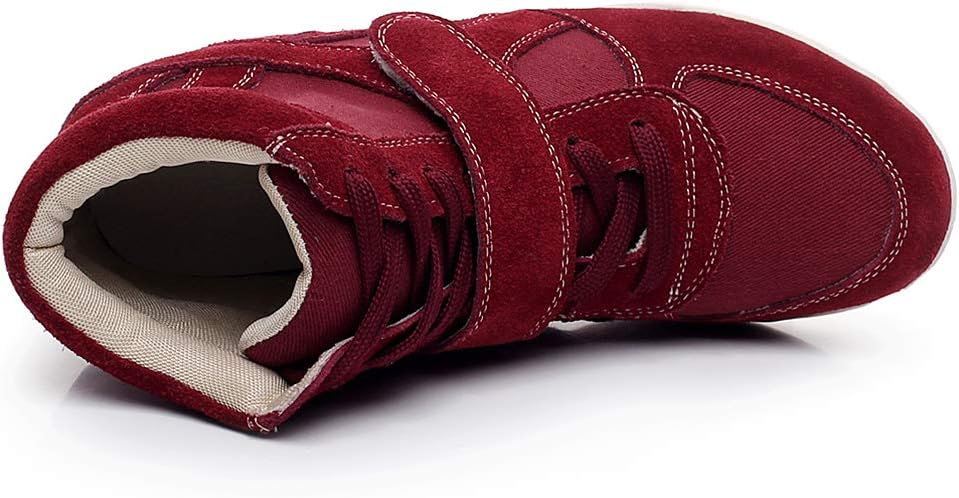 rismart Women's Wedge Heel Elegant Hook&Loop Comfortable Suede&Fabric Sneakers Trainers Shoes 8522(Burgundy,UK4)