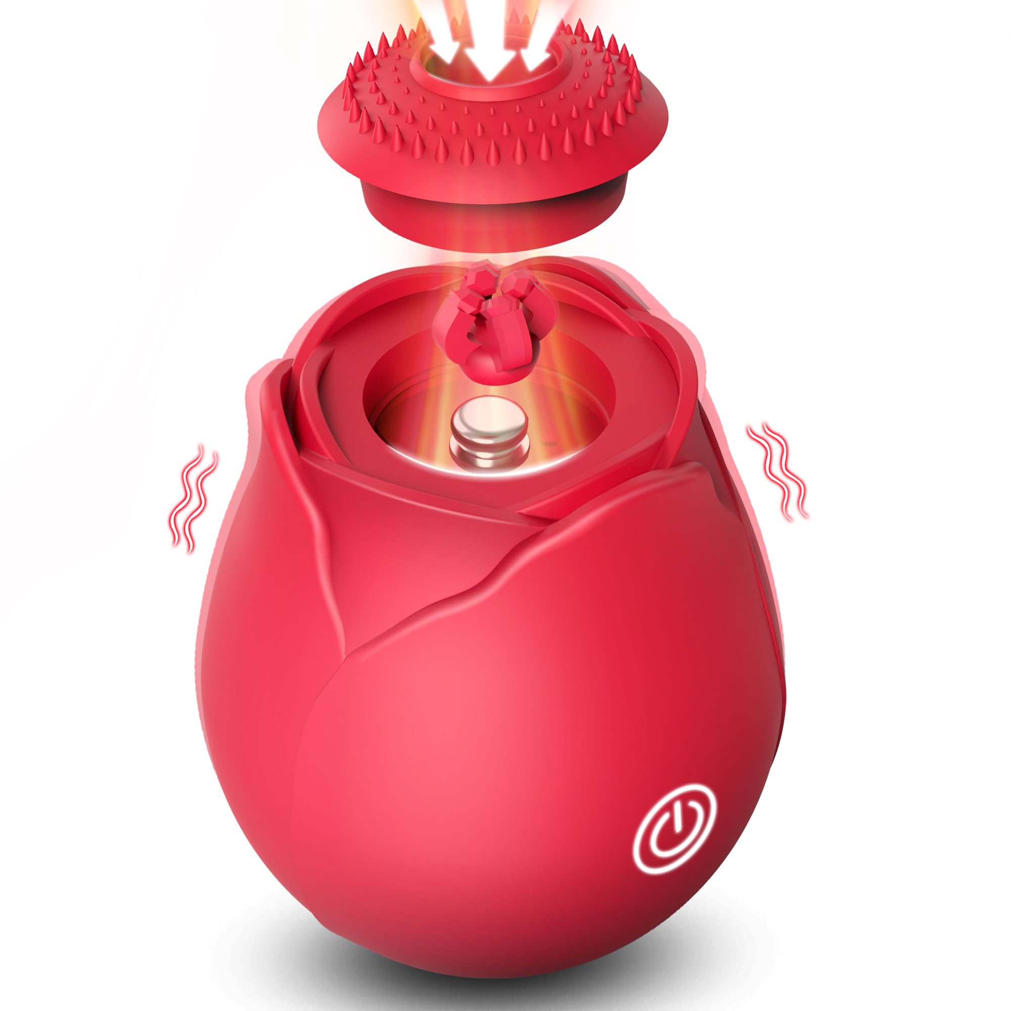 Sex Toy Rose Dildo Vibrator with 10 Sucking and Vibrating Modes and 4 Contact Heads for Female Clitoris