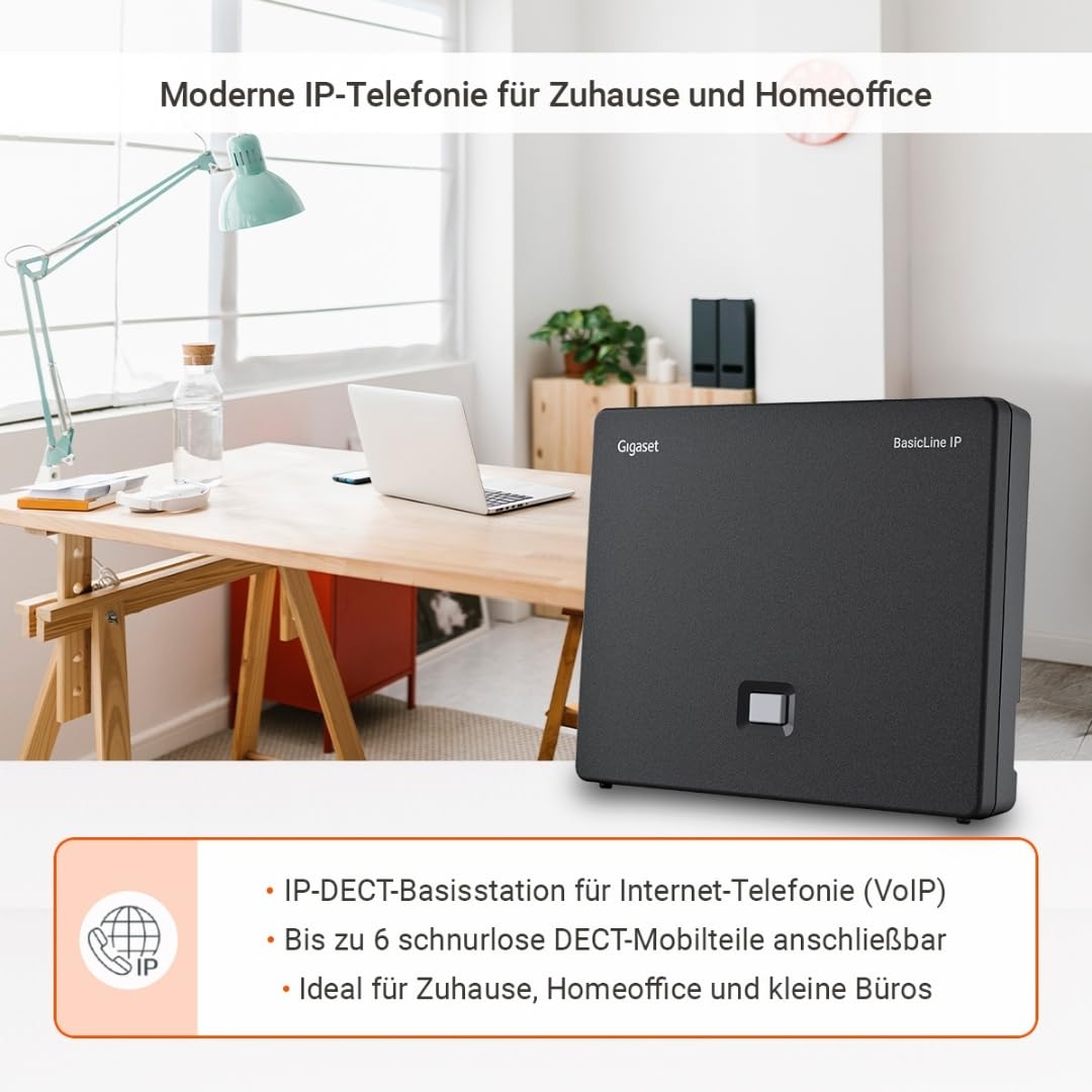BasicLine IP – die Basisstation für Internet-Telefonie, telefonieren auch ohne Festnetzanschluss, kompatibel mit HX-Mobilteilen, Made in Germany, schwarz [Kompatibel in DE, IT, FR, NL, BE, ES, Che]