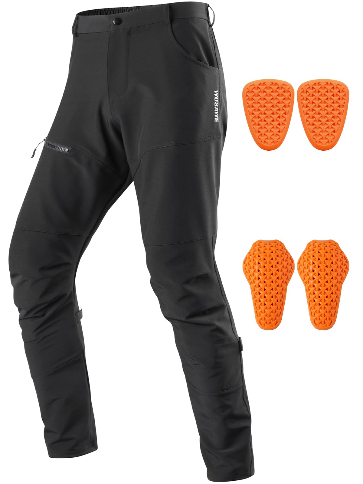 WOSAWE Men's Motorcycle Pants with Removable CE Pads Sports Protective Trousers for MTB, Cycling, Downhill, Large Black