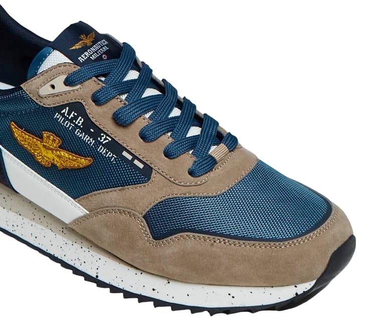 AERONATICA Militare Sneakers con Patch AM E Aquila Denim Sabbia