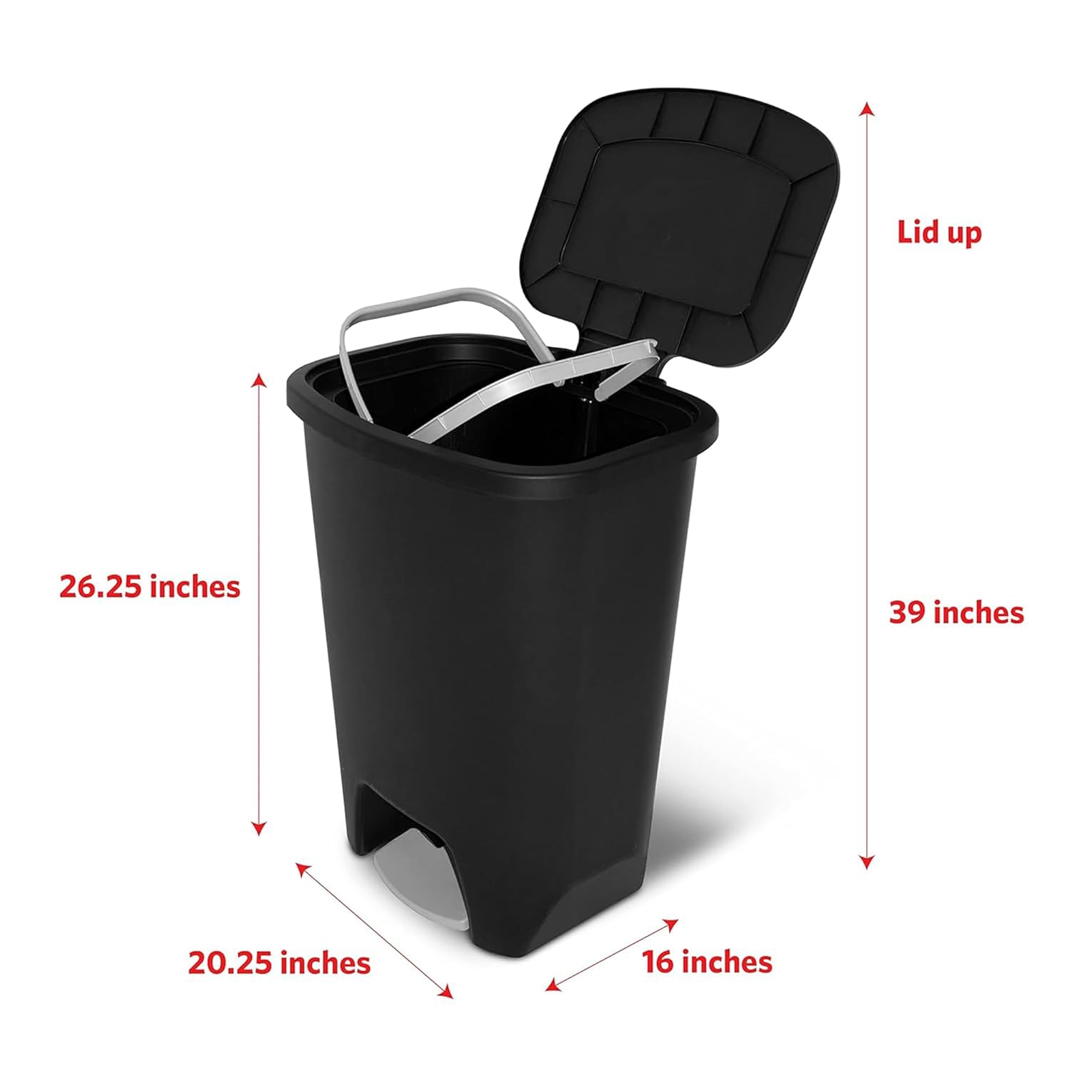 Glad 2 Pack 20 Gal Trash Can - Plastic Kitchen Waste Bin with Odor Protection of Lid - Hands Free with Step On Foot Pedal and Garbage Bag Rings, Black