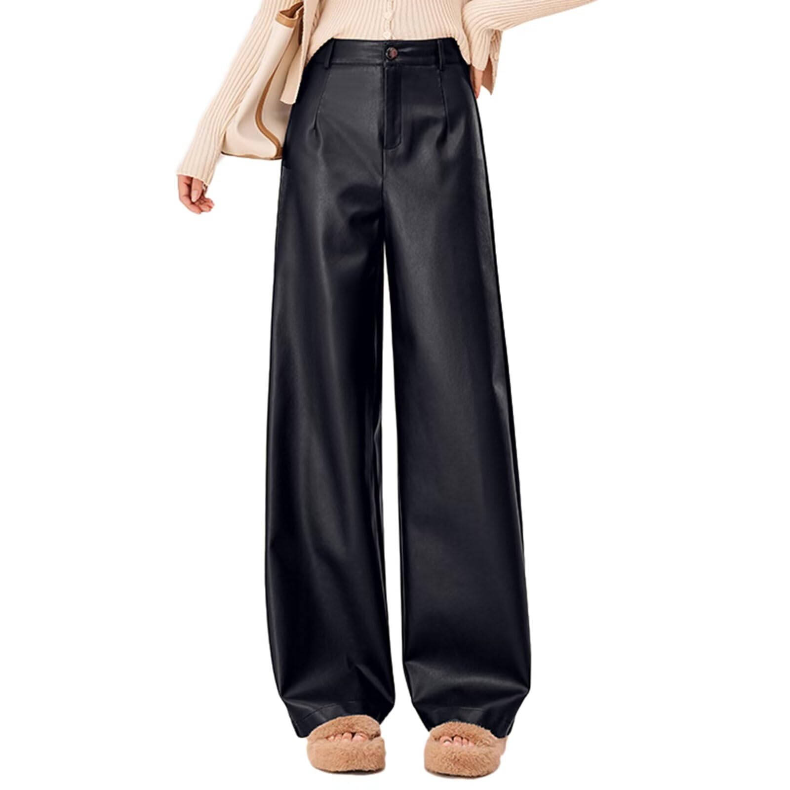 HNVAVQ Pantalones de Cuero para Mujer, Cintura Alta, Informales, para Oficina