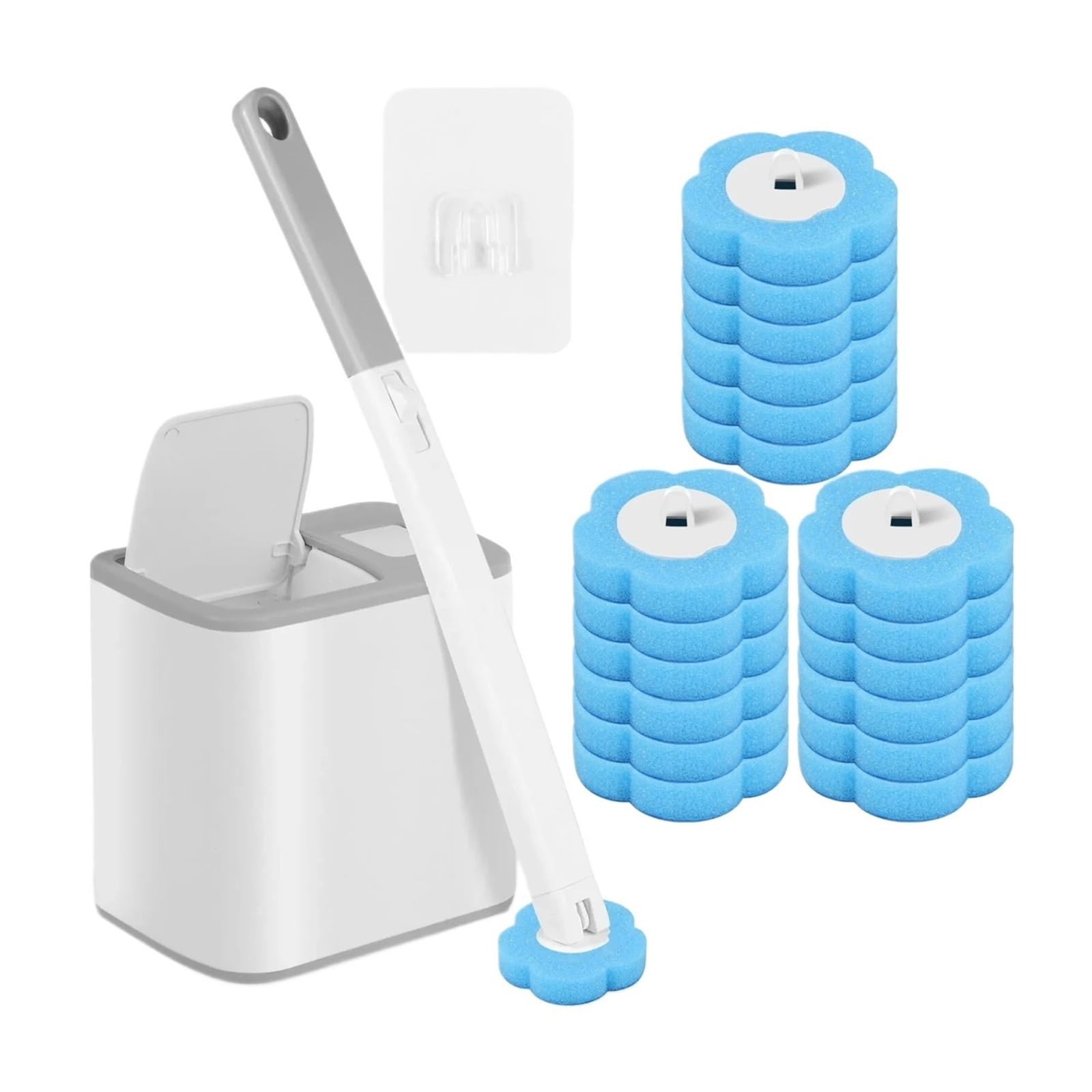 Generisch 18-teiliges Einweg-Ersatzkopf-Toilettenbürsten-Set, Langer Griff, Haushalts-WC, Badezimmer-Reinigungszubehör