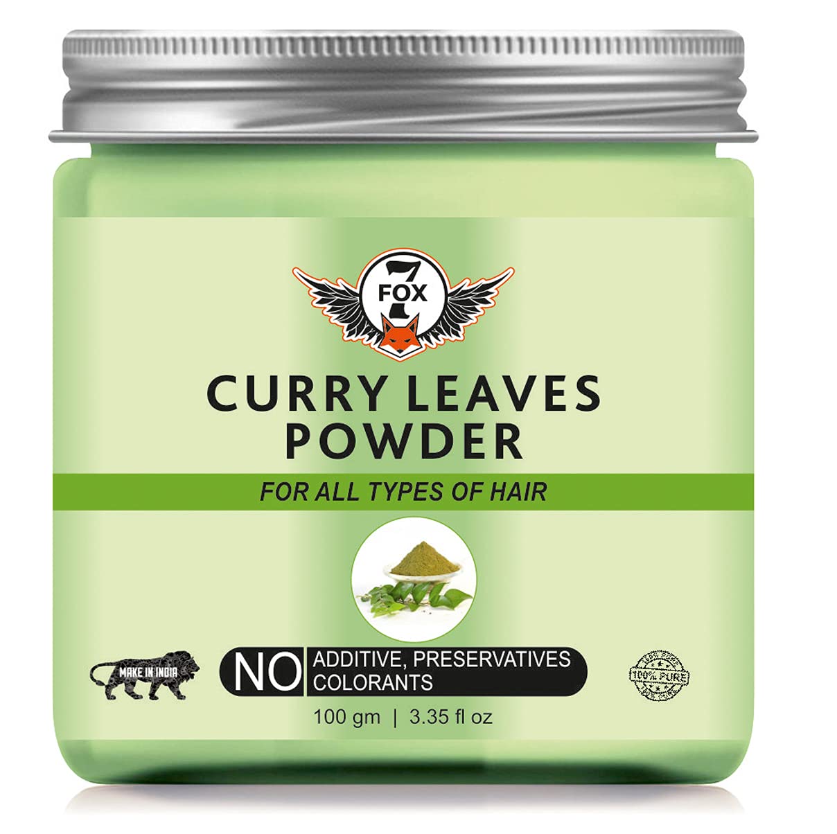 7 Fox Natural & Organic Curry Leaves Powder For Hair Treatment Pack (Murraya koenigii) 100g