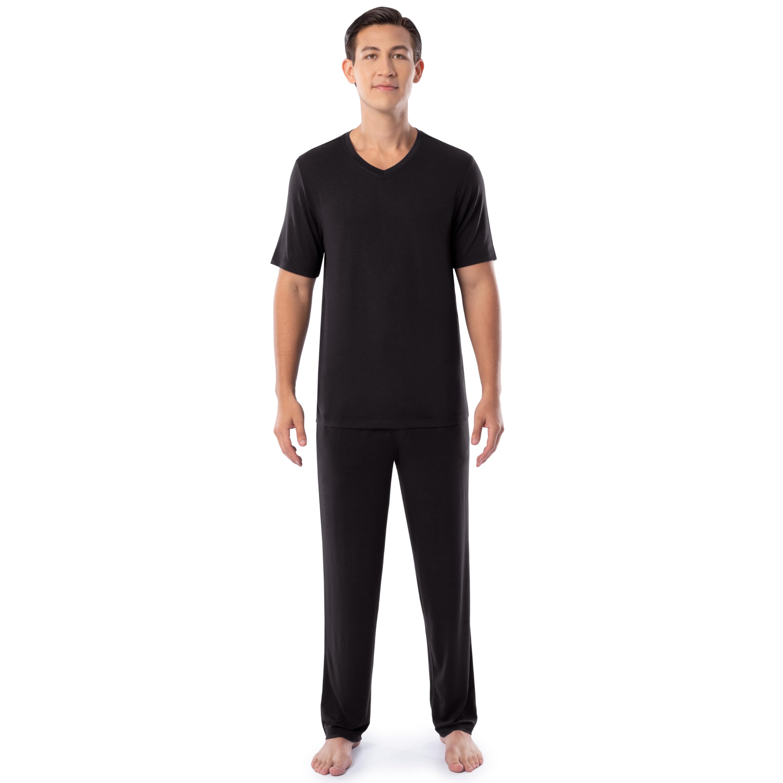 fruit of the loom Men's 360 Stretch Short Sleeve V-neck Top and Pant Sleep Pajama Set-picture-15