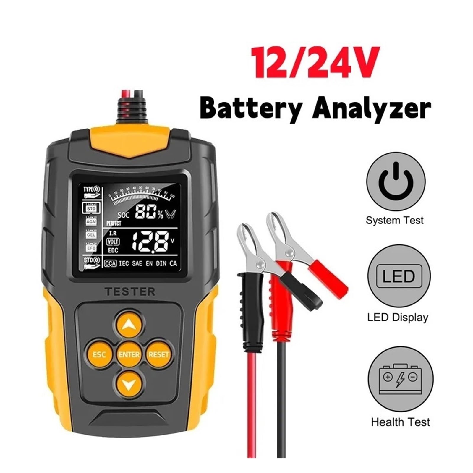 12V 24V Inteligentny Tester Akumulatora Samochodowego LCD Analizator Baterii Narzędzie Testowe Cyfrowy Do Samochodu Ciężarowego Motocykl Łódź Szybkie Dokładne Wykrywanie