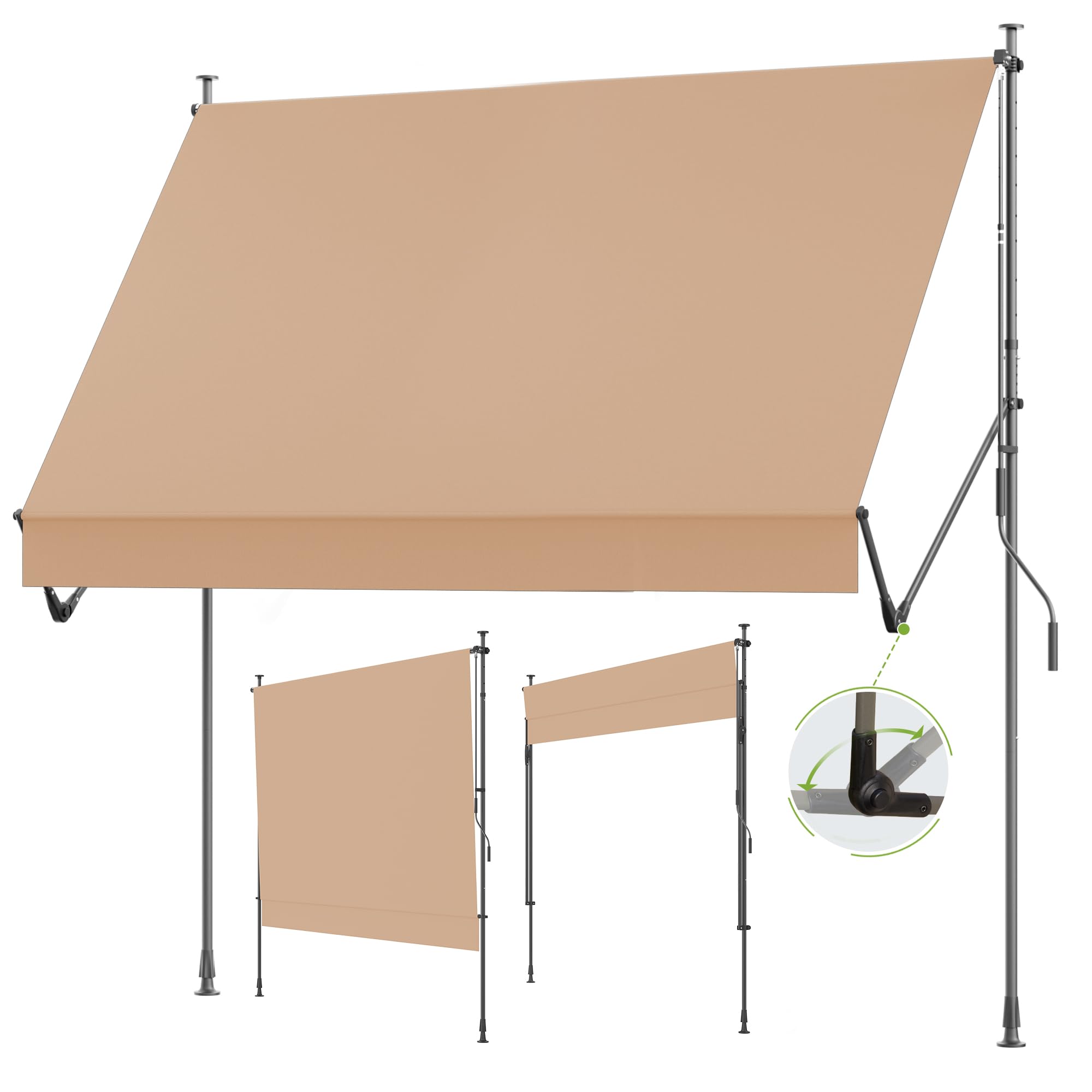 BelleMax Klemmmarkise ohne Bohren mit Handkurbel, 2026 Upgrade 2-in-1-Balkonmarkise mit Faltbarem Seitenarm, UV-Schutz & Sonnenschutz, Wasserdicht Höhenverstellbar Grau 300 cm x (125 + 25 cm) | Mit Handkurbel 2-in-1-Balkonmarkise UV-beständig höhenverstellbarwasserabweisend Sonnenschutz für Balkon