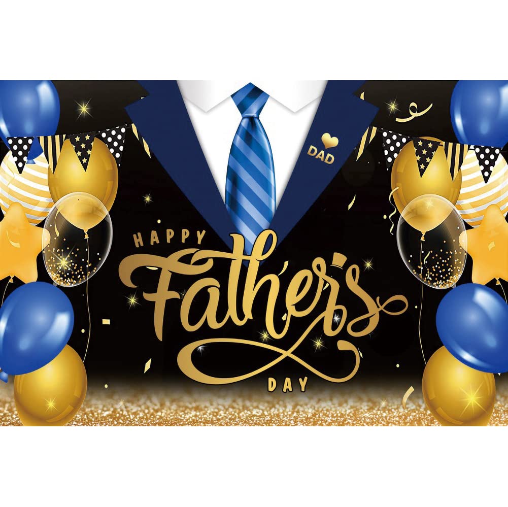 Leyiyi 10x8ft Happy Father's Day Backdrop Blue Gold Balloons White Shirt Black Suit Blue Stripe Necktie Glitter Bokeh Background Super Dad Family