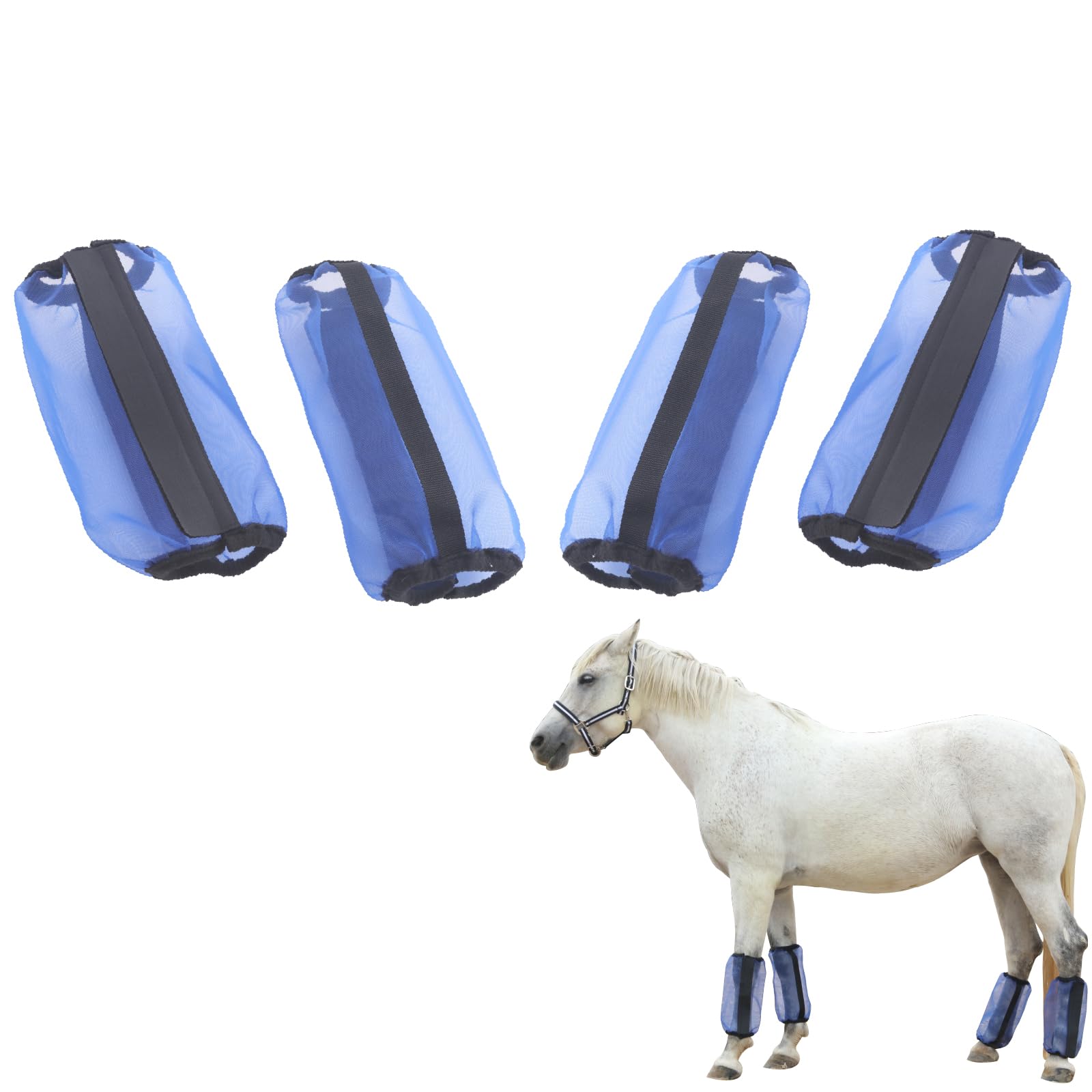 Lot de 4 Guêtres pour Chevaux, Réduisent les Coups de Sabots, Maille Ultra Légère et Respirante, Antidérapantes, sans Frottement, Coupe Ample pour l'Été, Taille Universelle, Bleu Royal