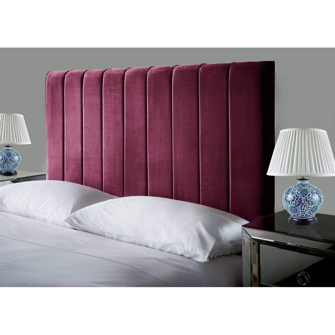 Affordable Luxury Portland Lined Headboards in Elegant Plush Velvet Fabric, for Divan Beds, Bedroom and Hotel Furniture (3FT Single- Height 24", Claret)