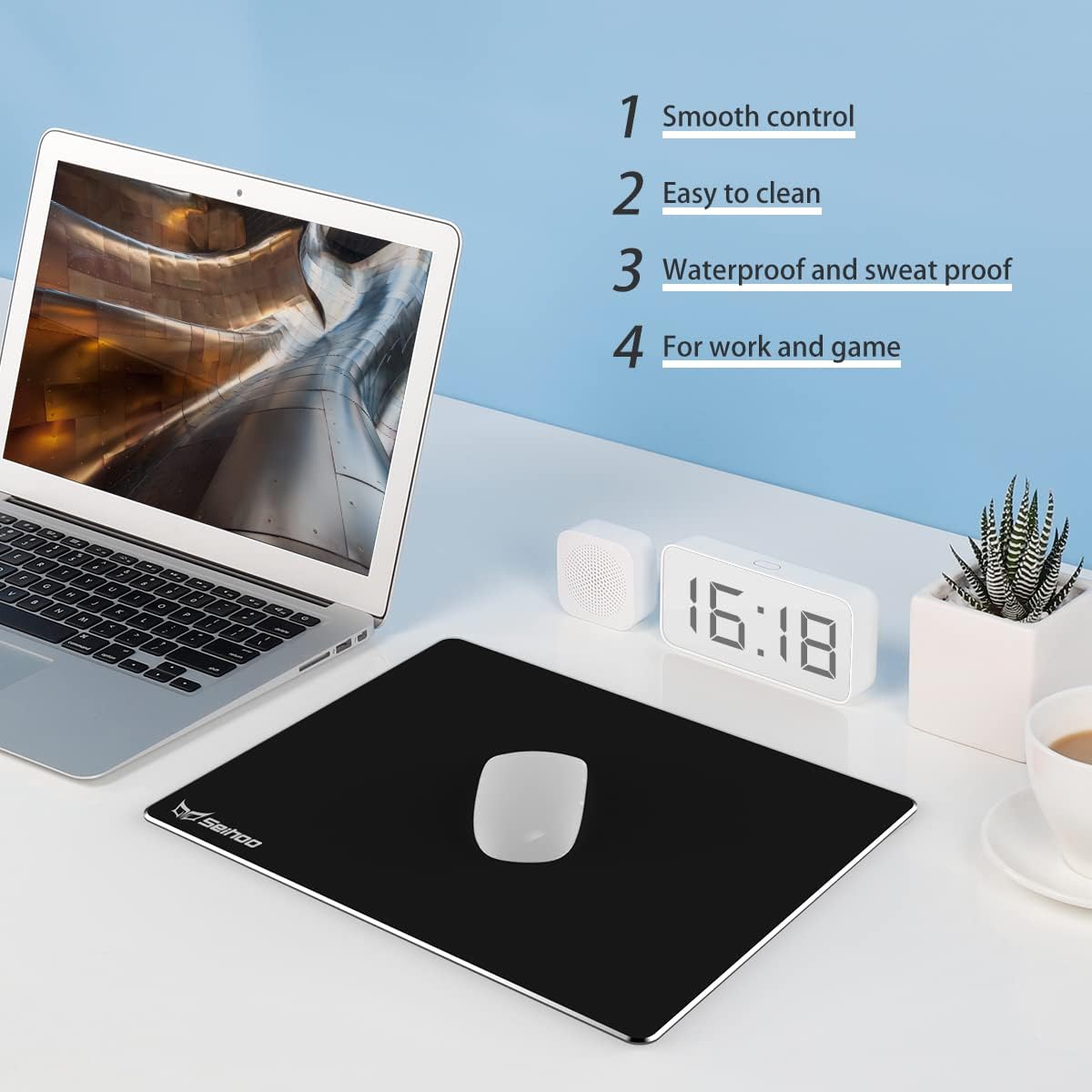 Metal Aluminum Mouse Pad Premium Hard Double Side Waterproof Ultra Smooth Office Supplies Blap Mousepad Fast and Accurate Control for Office and Game Laptop (Black, 11.81X9.45in)
