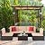 Shintenchi 6 Pieces Patio Furniture Sets Outdoor All-Weather Sectional Patio Sofa Set PE Rattan Manual Weaving Wicker Patio Conversation Set with Glass Table&Ottoman Cushion and Red Pillows, Neutral