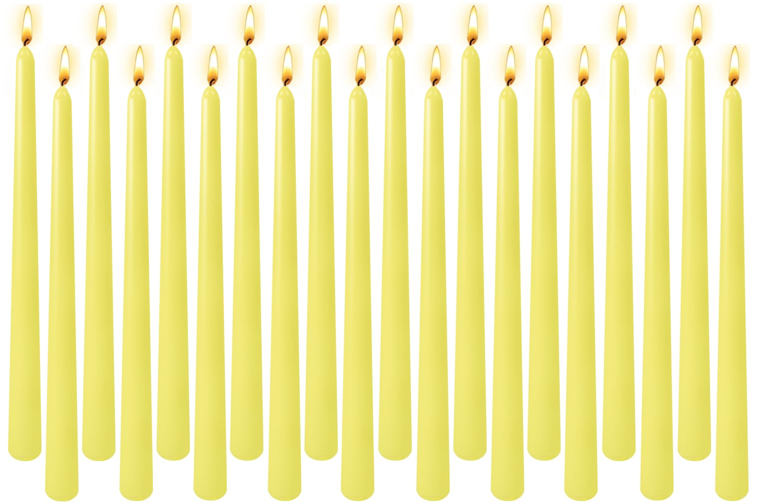 Photo 1 of 20-Pack Yellow Taper Candles Unscented, 10 Inch Tall Dinner Table Candlesticks for Wedding Centerpieces, Bulk Tapered Candles Long Burning Smokeless Dripless, Bright Decorative Candles for Home Decor