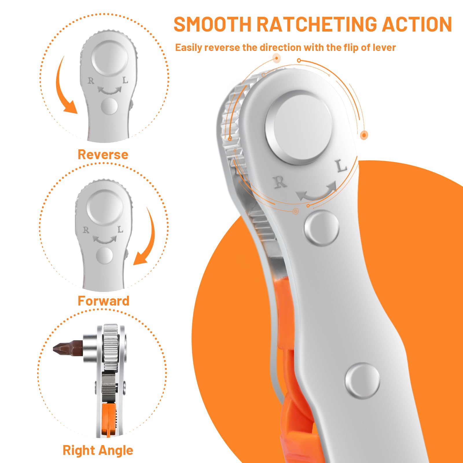 14PCS Right Angle Ratcheting Screwdriver Set with Double-sided bit Storage, 1/4” 90 Degree Offset Screwdriver Low Profile, 36-Tooth Magnetic Mini Ratchet Wrench for Tight Space,Men Gifts EDC Tool