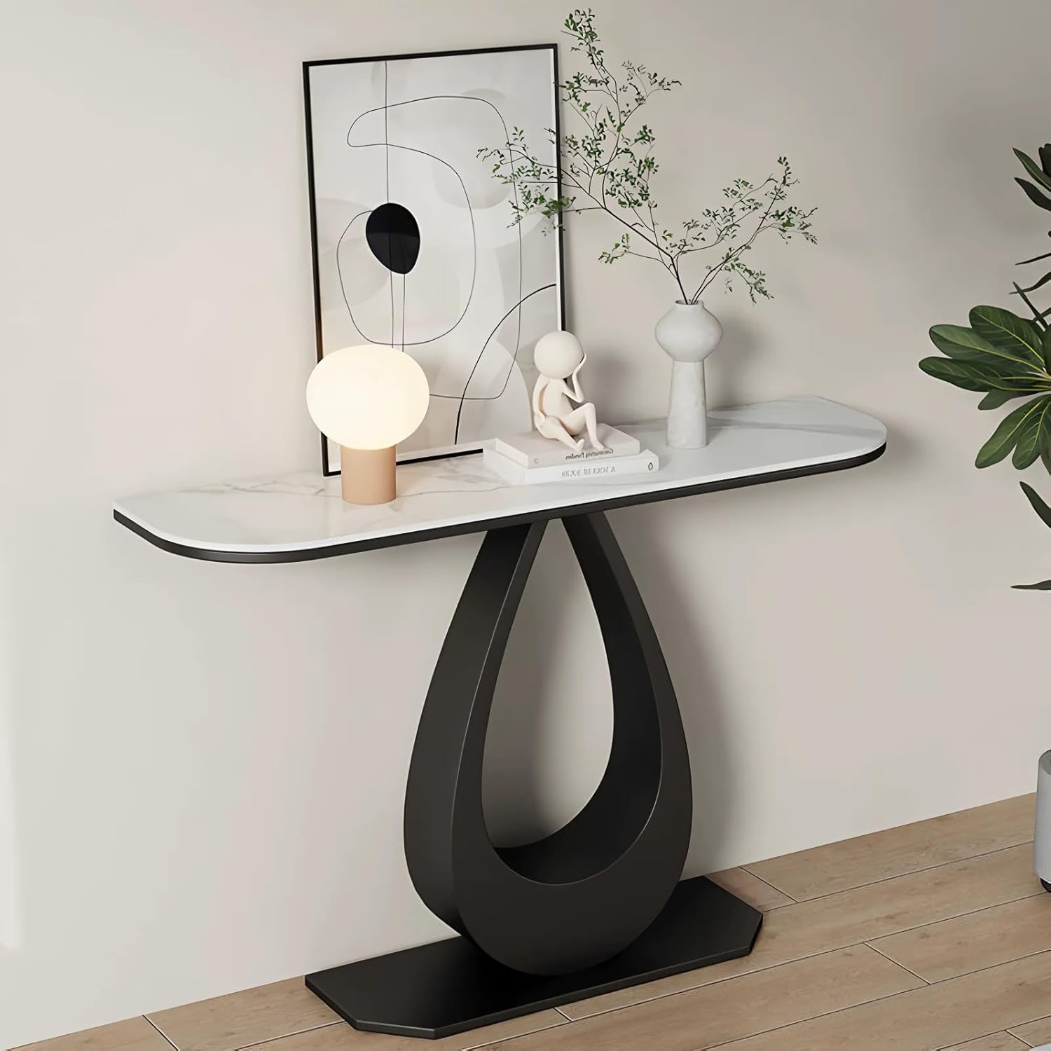 Modern Console Table Home Decor Entryway Table with Metal Frame Living Room Decorative Display for Entrance Hallway Foyer(Black,150x30x80)