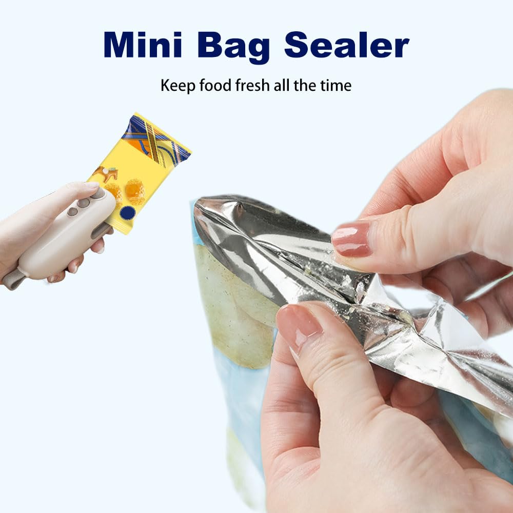 Mini sellador de bolsas 2026, sellador de bolsas pequeñas recargable 2 en 1 para sellar y cortar, sellador portátil de almacenamiento de alimentos al vacío para bolsas de aperitivos, bolsas de patatas