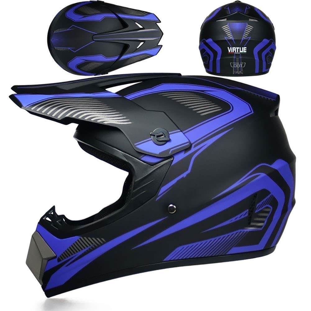 Gioventù Bambini Sport Casco Motocross, Unisex Integrale MTB Fuori Strada ATV Karting Moto Casco, Discesa Gare Enduro MX Quadrato Bicicletta Sporca Schianto Casco, con Occhiali Guanti Maschera