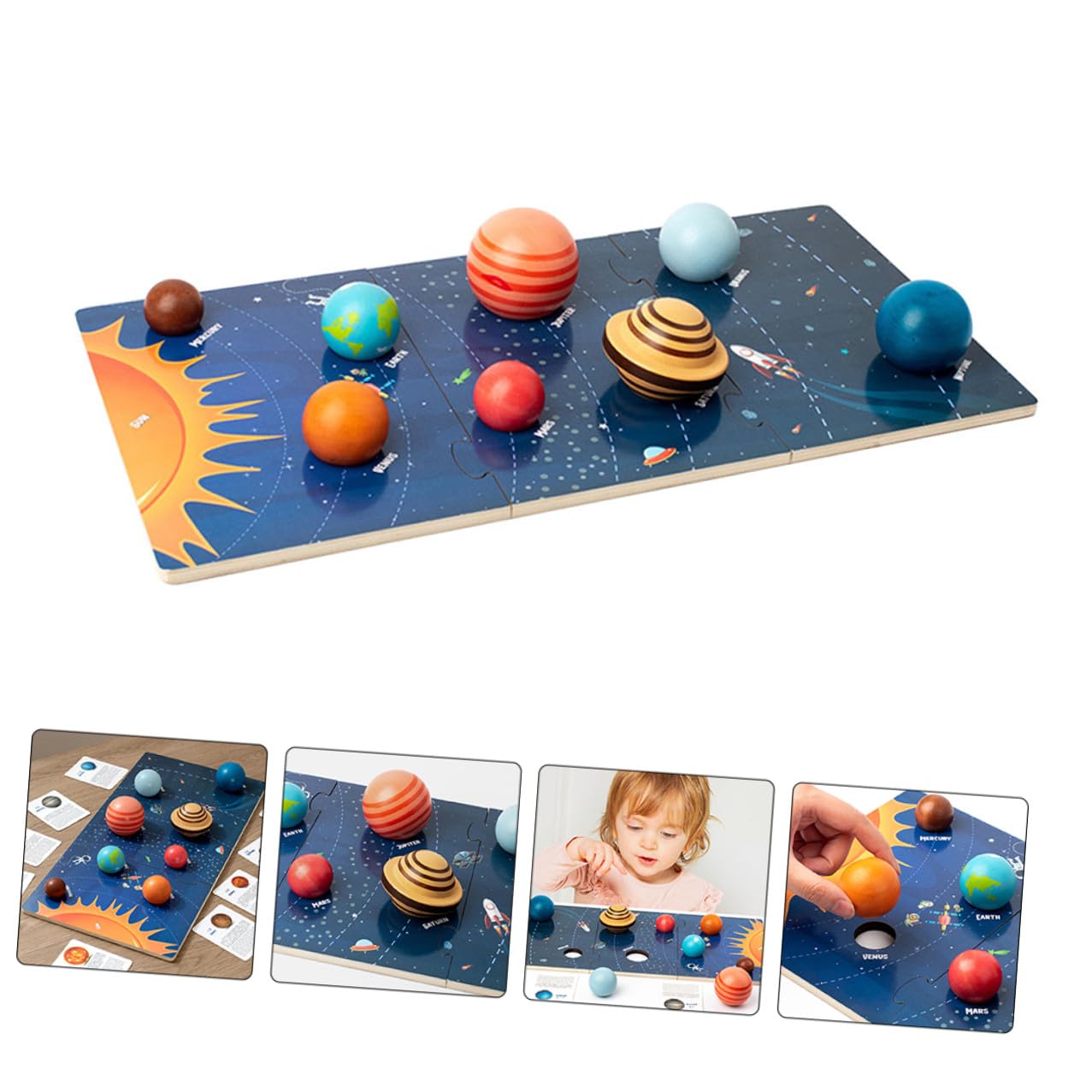 SUPVOX Puzzle in Legno dei Pianeti Solari per Bambini Piccoli, Gioco Educativo di Abbinamento Cognitivo Spaziale Otto Pianeti e Base Liscia, Giocattolo Interattivo per Apprendimento Stem