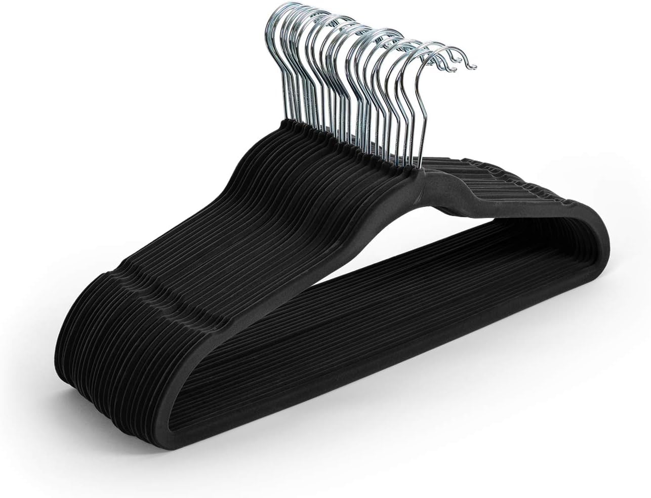 Lukzer Set of 50 Velvet Suit Hangers Non-Slip Clothes Hanger with Notches for Wardrobe, Cloth Display Rack Space Saving Closet Storage Organizer (Black)