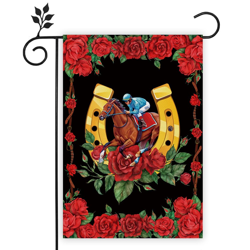 Yarcooly Kentucky Decorations Kentucky Garden Flag Banner Horse Racing Party Favors Kentucky Decorations and Supplies for Home Party, White