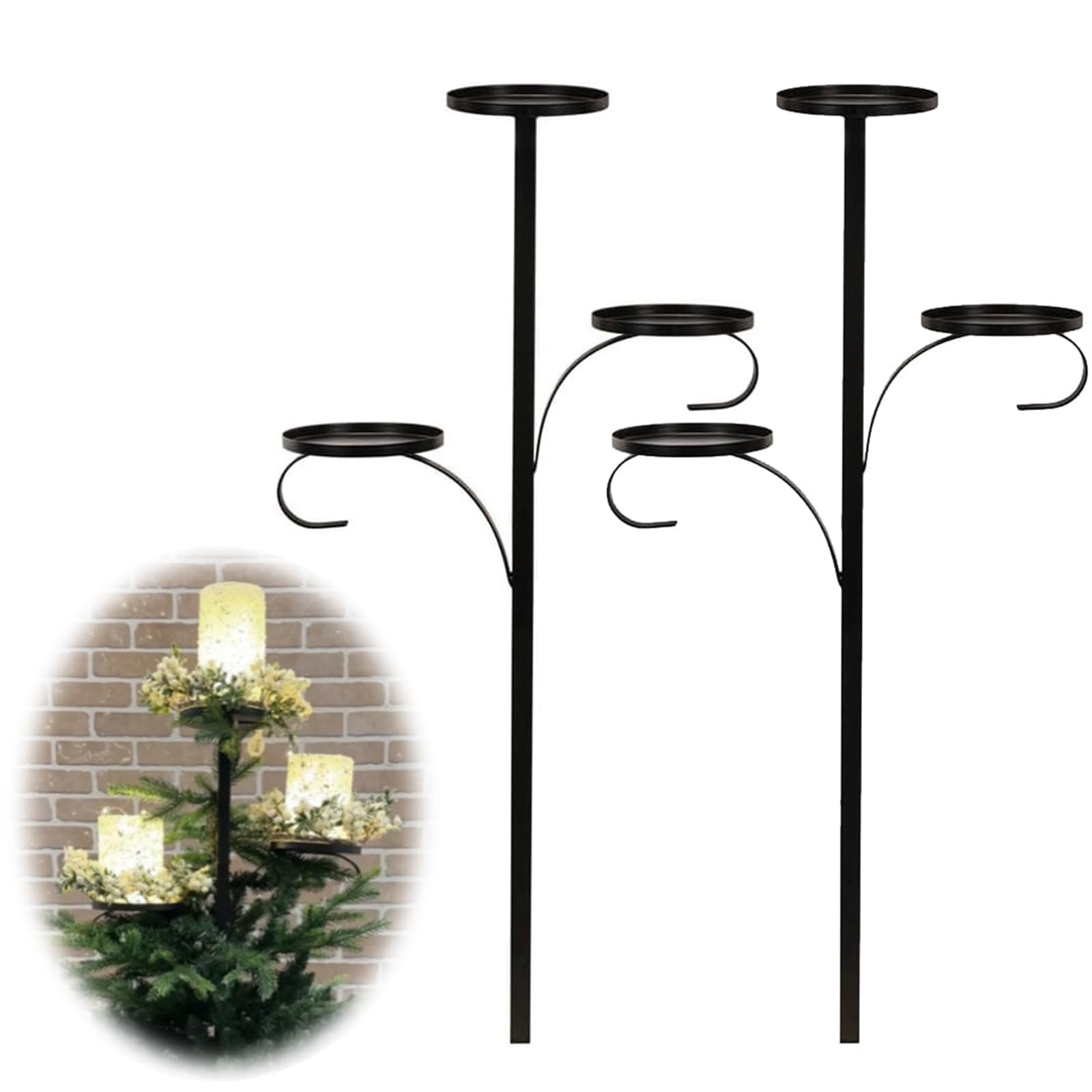 Black Triple Tree Topper Candle Holder, Triple Tree Topper 36"H Iron,Candelabra Tree Topper for Christmas, 3 Tier Candle Holder, Unique Tree Topper Light up Christmas Tree Decor (2)