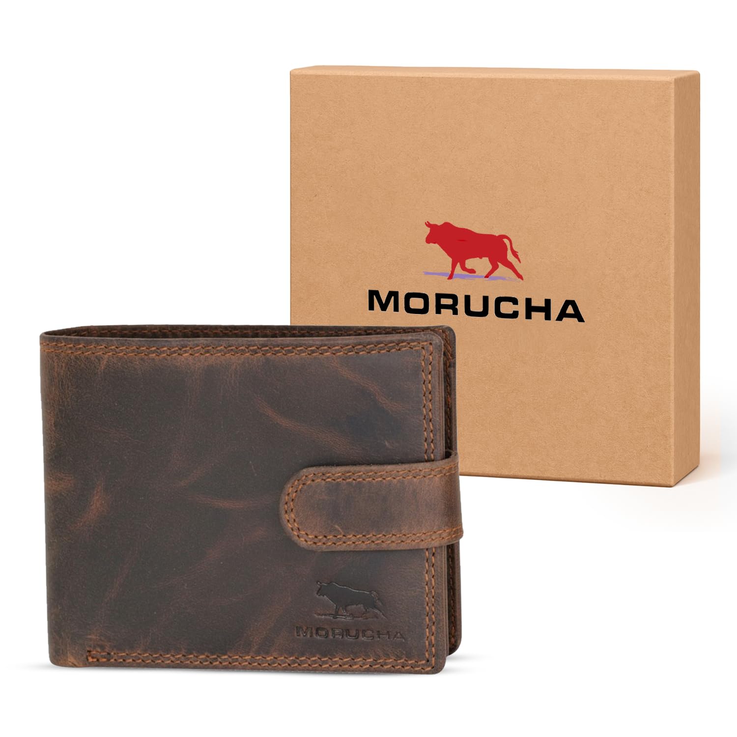 Wallets Men Anti-Theft RFID Blocking Genuine Distressed Hunter Leather Passcase Wallet Money Cards Coin Organiser Purse Gift for Men M80 Dark Brown