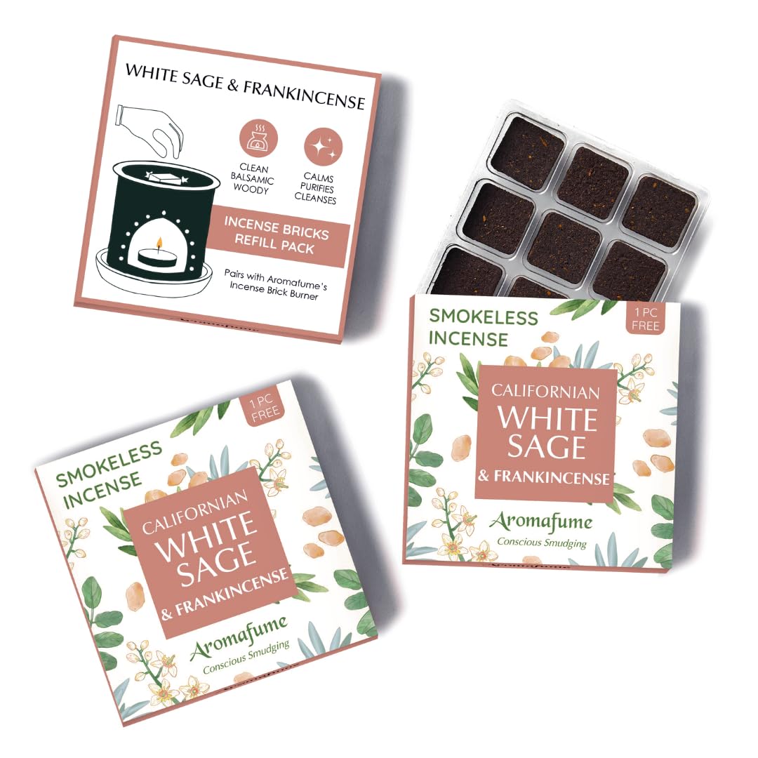 Aromafume Frankincense White Sage And Incense Bricks By | 3X9 Bricks | Sage Incense For Cleansing Negative Energy & Protection | Sage For Smokeless Smudging & Spiritual Cleansing | Refill Pack