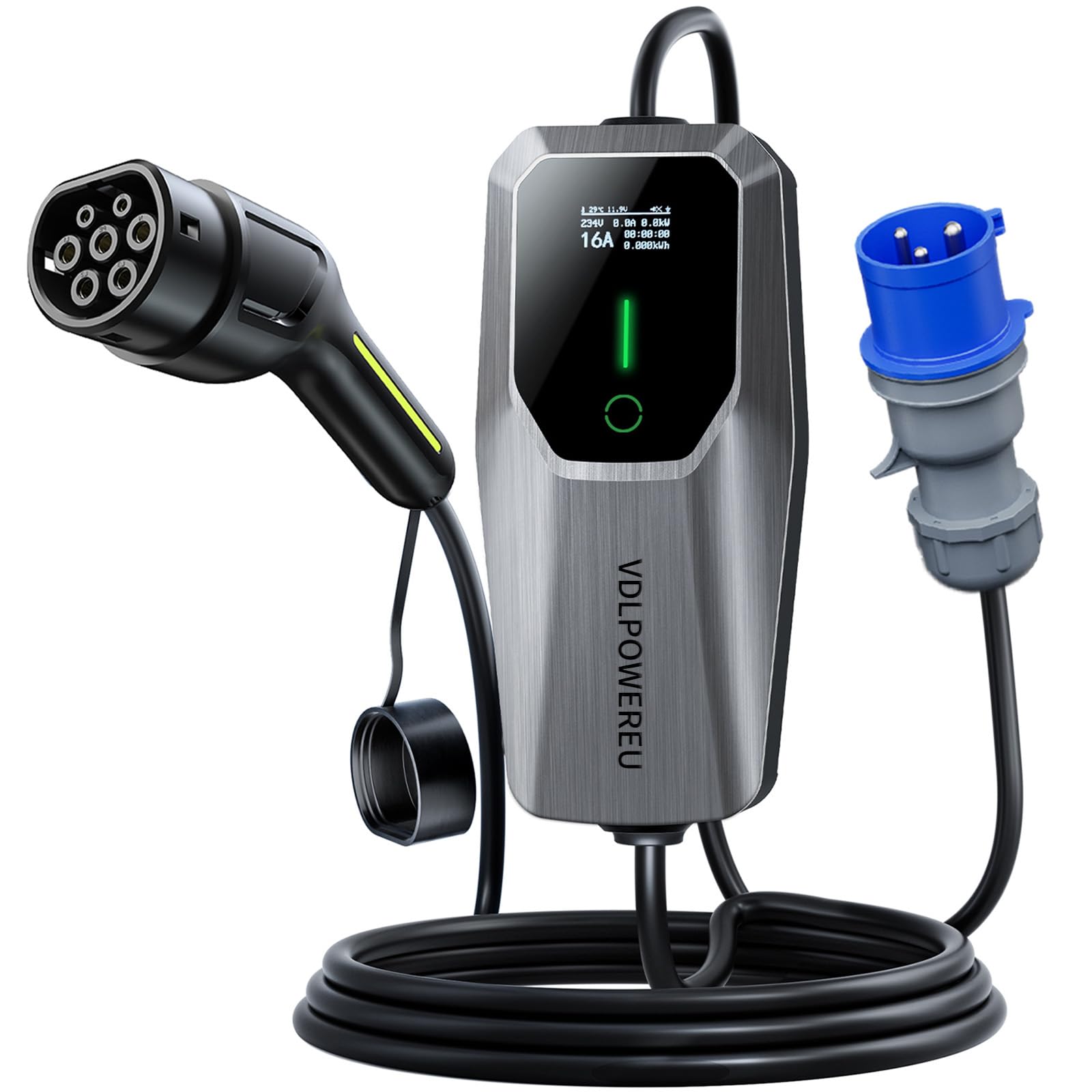 Chargeur Voiture Electrique, 7.36KW Cable Recharge Voiture Electrique Type 2, VDLPOWEREU Chargeur EV avec Courant Réglable de 6A/8A/10A/13A/16A//20A/24/32A, Monophasée CEE 3 Broches, IEC 62196-2, IP65