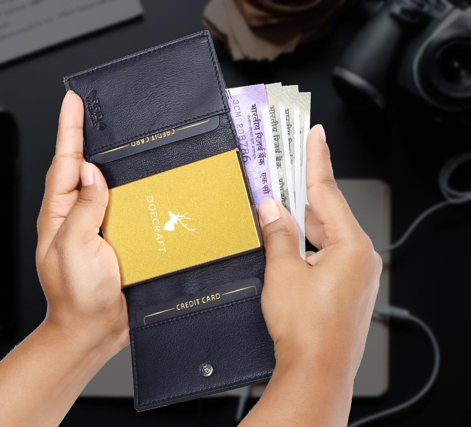 Image of Men Casual, Formal Blue, Gold Genuine Leather Wallet (8 Card Slots)