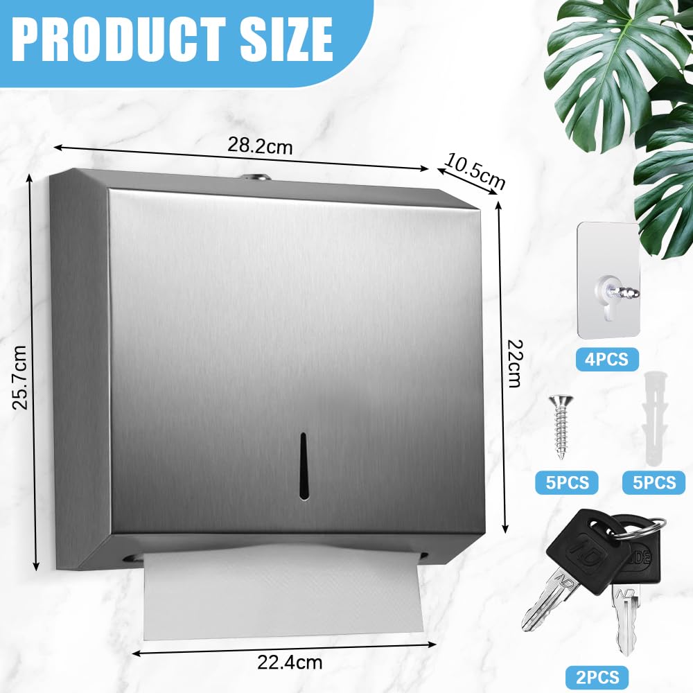 LANSKYLAN Dispenser Carta Asciugamani in Acciaio Inossidabile Dispenser Salviette Bagno da Muro Z/V Erogatori per Asciugamani di Carta Dispenser Carta Mani da Muro Può Contenere 250 Fino a 400 Fogli