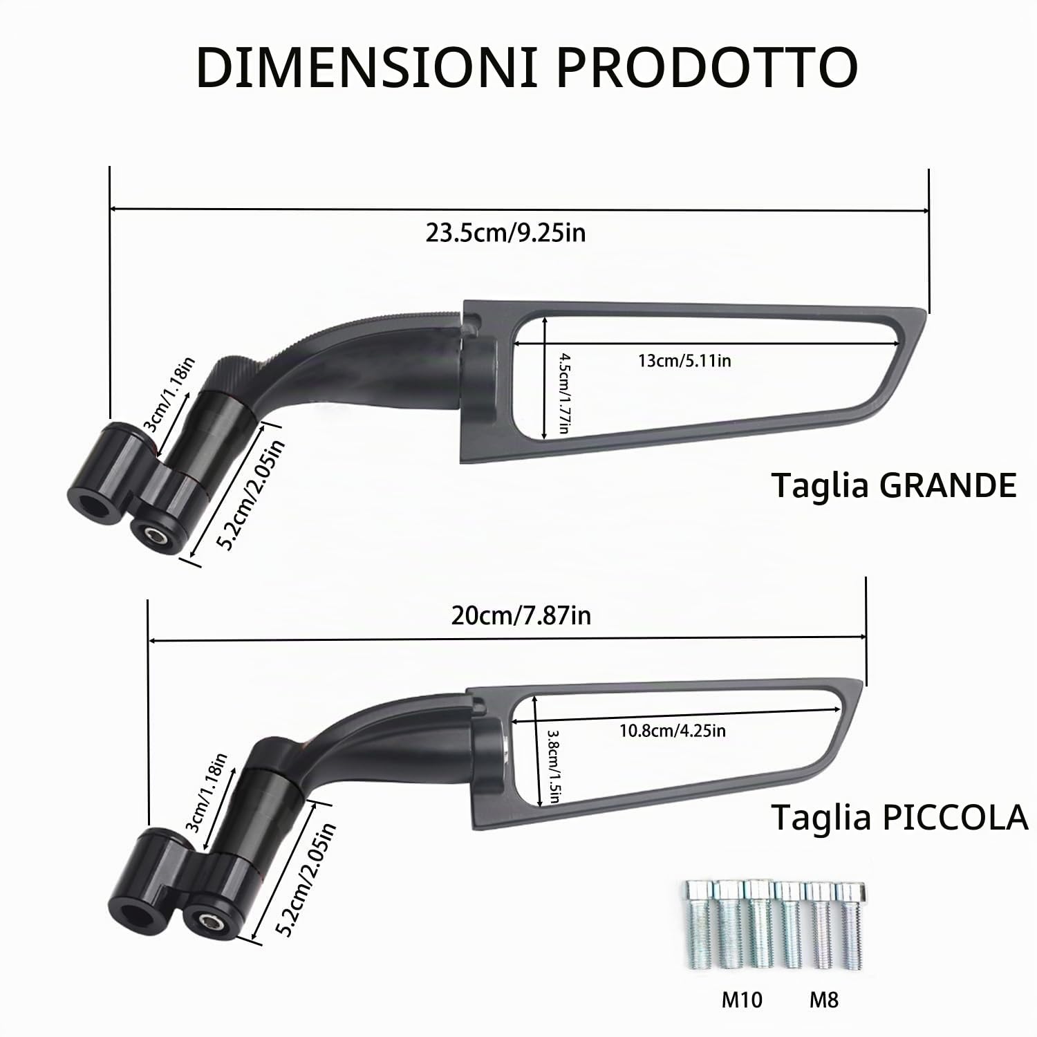 Specchietti moto 180° ruotabile alluminio CNC M8 M10 Sport moto specchietti laterali per MT07 MT09 CB650R CB1000R R1200 R1250 X-max 300 X-ADV 750 (dimensioni ridotte B)