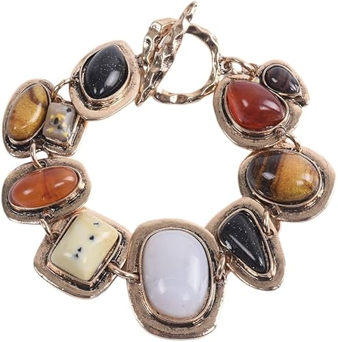LUREME Vintage étnico piedras grandes pulsera para las mujeres con turquesa blanco amarillo piedras coloridas pulsera encanto (bl003561)