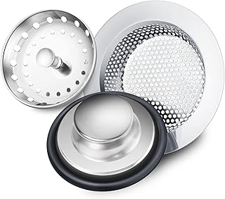 3 Pieces Kitchen Sink Stopper Strainer, Garbage Disposal Plug, Anti-Clogging Stainless Steel Sink Disposal Stopper, Perforated Basket Drain Filter Sieve or Keep Water for Standard Kitchen Sink Drain