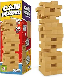 Caiu Perdeu Jogo De Torre De Madeira 54 Peças Em MDF Brinquedo Educativo Diversão Para Toda Família