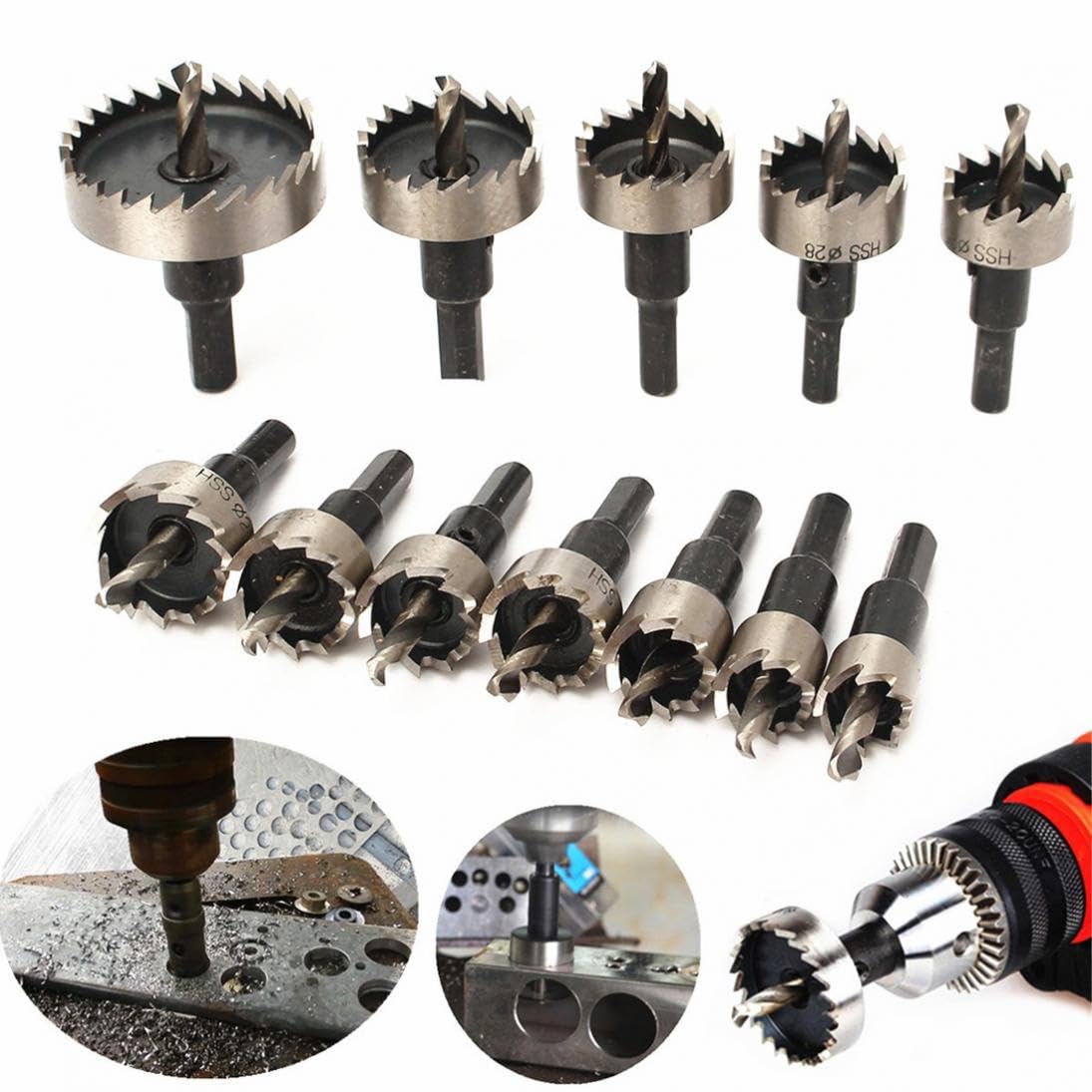 12pcs/lot HSS Drill Bit Set 15-50mm Holesaw Hole Saw Cutter Drilling Kit Hand Tool for Wood Stainless Steel Metal