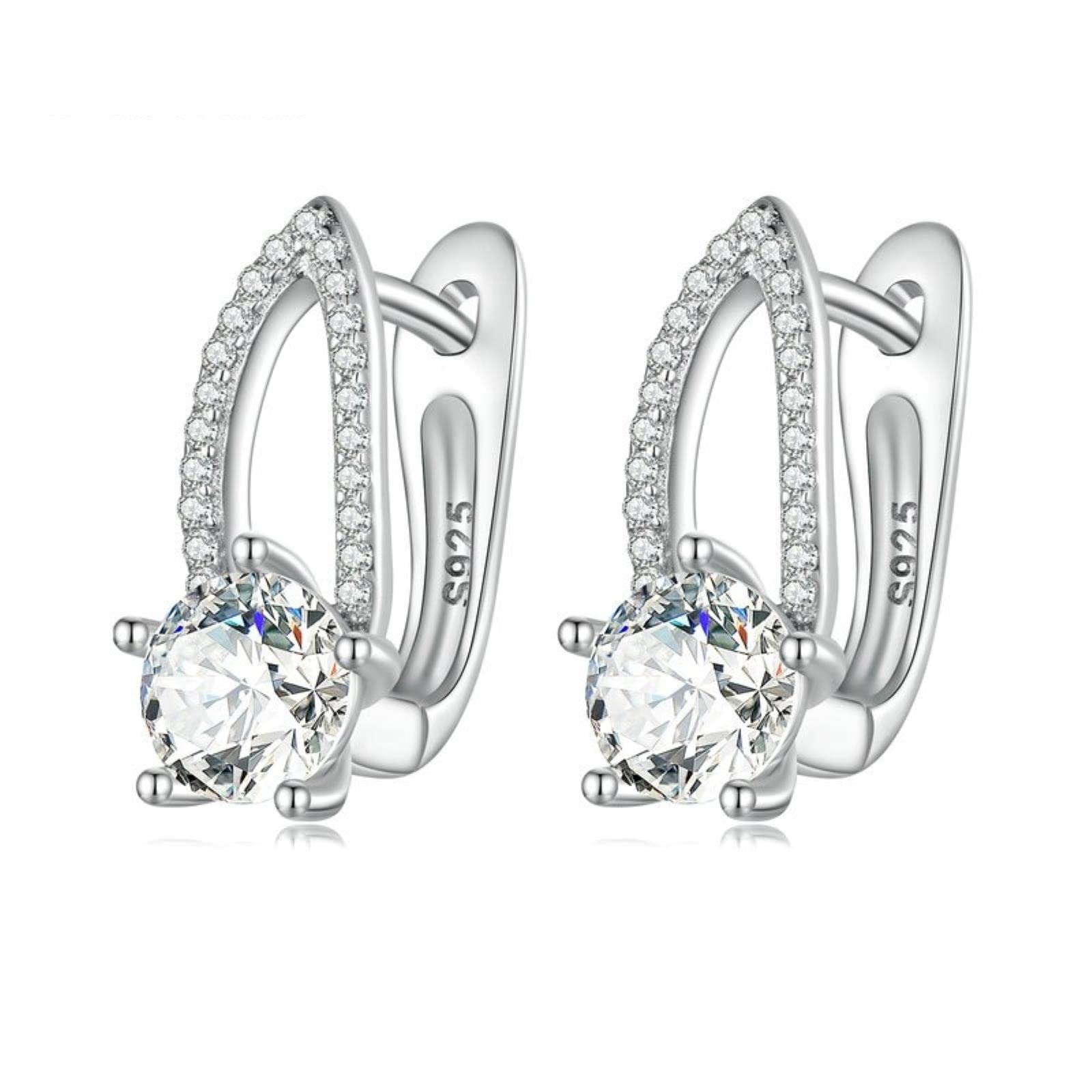 Orecchini a cerchio con zirconi rotondi in argento sterling 925, brillanti, for donne, regalo di compleanno, gioielleria raffinata
