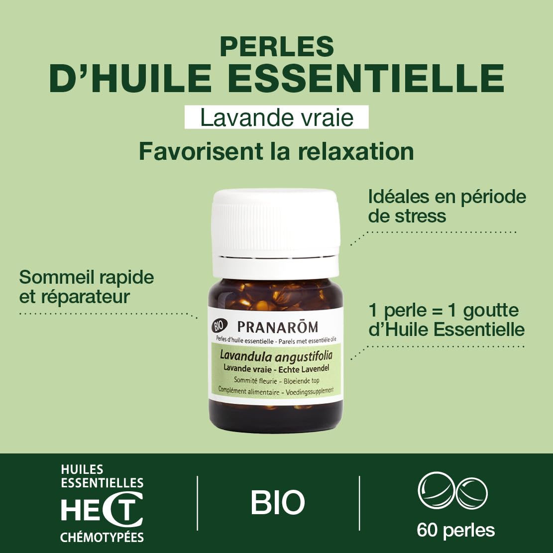 PRANARÔM - Real Lavender Pearls - Mini Capsules Organic Pre-dosed With Essential Oil - Sleep and Stress - 100% Pure and Natur