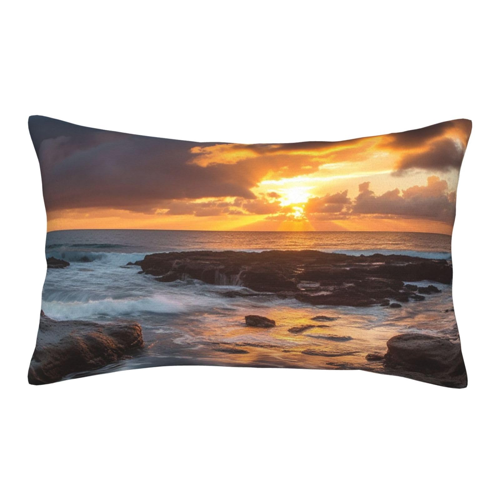 Velvet Pillowcases 16"x24" Ultra Soft Breathable Pillow Cases, Luxury Fuzzy Throw Pillow Covers with Zipper, Sunset Clouds Coast Hawaii Pillow Shams All Seasons Decorative Cushion Cases for Couch